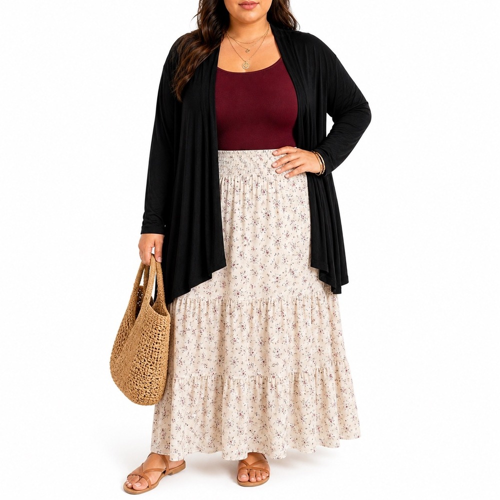 Magaschoni Woman Black Modal‎ Blend Open Front Draped Cardigan Plus Size 1X